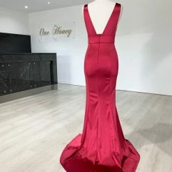 Honey Couture Emmalee Berry With Split Mermaid Evening Gown Dress NEW ARRIVALS