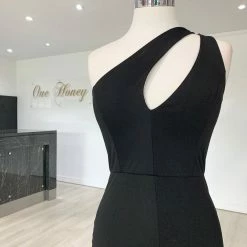 Honey Couture LAYLAH Black One Shoulder Mermaid Formal Dress