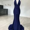 Honey Couture ARIANA Navy Blue Low Back Mermaid Evening Gown Dress NEW ARRIVALS