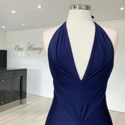 Honey Couture ARIANA Navy Blue Low Back Mermaid Evening Gown Dress NEW ARRIVALS