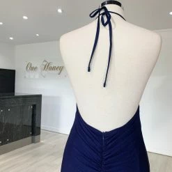 Honey Couture ARIANA Navy Blue Low Back Mermaid Evening Gown Dress NEW ARRIVALS