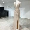 Honey Couture LUREX Nude Sparkle Mermaid Evening Gown Dress NEW ARRIVALS