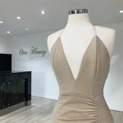 Honey Couture LUREX Nude Sparkle Mermaid Evening Gown Dress NEW ARRIVALS