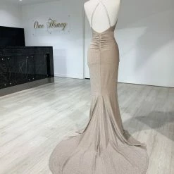 Honey Couture LUREX Nude Sparkle Mermaid Evening Gown Dress NEW ARRIVALS