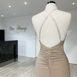 Honey Couture LUREX Nude Sparkle Mermaid Evening Gown Dress NEW ARRIVALS