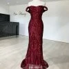 Honey Couture NISHIN Burgundy Off Shoulder Sequin Evening Gown Dress NEW ARRIVALS