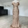 Honey Couture ALISSA Gold Off Shoulder Sequin Formal Dress