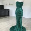 NEW ARRIVALS Honey Couture SONYA Emerald Green Strapless Sequin Evening Gown Dress