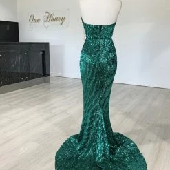 NEW ARRIVALS Honey Couture SONYA Emerald Green Strapless Sequin Evening Gown Dress