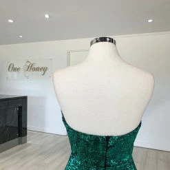 NEW ARRIVALS Honey Couture SONYA Emerald Green Strapless Sequin Evening Gown Dress