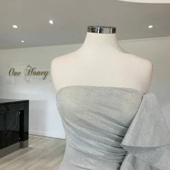 Honey Couture DESTINY Silver Sequin Ruffle Strapless Formal Gown Dress NEW ARRIVALS