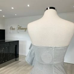 Honey Couture DESTINY Silver Sequin Ruffle Strapless Formal Gown Dress NEW ARRIVALS