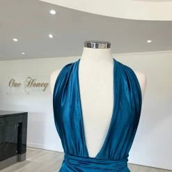 Honey Couture BLOSSUM Blue Multi Tie Evening Gown Dress NEW ARRIVALS