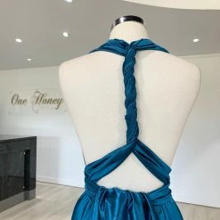 Honey Couture BLOSSUM Blue Multi Tie Evening Gown Dress NEW ARRIVALS