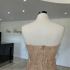 Honey Couture IRENE Gold Strapless Tassel Sequin Formal Dress NEW ARRIVALS