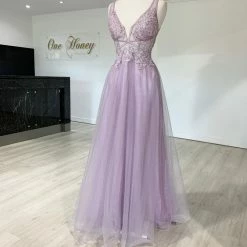 Honey Couture Made To Your Measurements Honey Couture BESS Beaded Lace Applique W Tulle Skirt Formal Dress NEW ARRIVALS