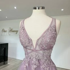 Honey Couture Made To Your Measurements Honey Couture BESS Beaded Lace Applique W Tulle Skirt Formal Dress NEW ARRIVALS