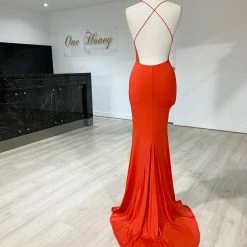 Honey Couture CIARA Red Low Back Formal Dress NEW ARRIVALS