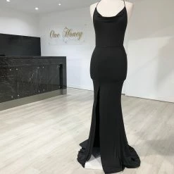 NEW ARRIVALS Honey Couture CIARA Black Low Back Formal Dress
