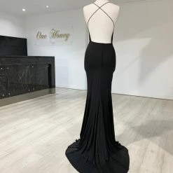 NEW ARRIVALS Honey Couture CIARA Black Low Back Formal Dress
