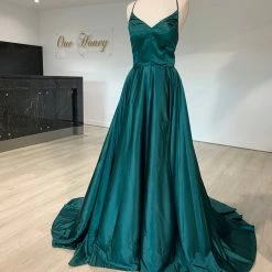 Honey Couture Made To Your Measurements NEW ARRIVALS Honey Couture NIKOLINA Satin V Front Lace Up Back Made To Order Formal Dress
