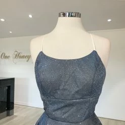 Honey Couture Made To Your Measurements Honey Couture HARRIETT Glitter Fabric Lace Up Back Formal Dress NEW ARRIVALS