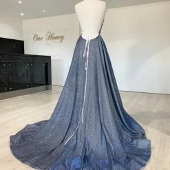 Honey Couture Made To Your Measurements Honey Couture HARRIETT Glitter Fabric Lace Up Back Formal Dress NEW ARRIVALS