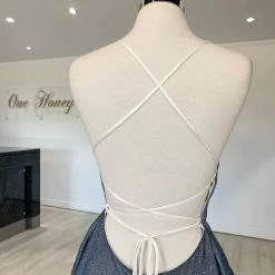 Honey Couture Made To Your Measurements Honey Couture HARRIETT Glitter Fabric Lace Up Back Formal Dress NEW ARRIVALS