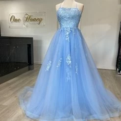 Honey Couture Made To Your Measurements NEW ARRIVALS Honey Couture FREYA Beaded Applique Corset Lace Up Back Tulle Skirt Formal Dress