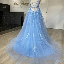 Honey Couture Made To Your Measurements NEW ARRIVALS Honey Couture FREYA Beaded Applique Corset Lace Up Back Tulle Skirt Formal Dress