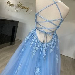 Honey Couture Made To Your Measurements NEW ARRIVALS Honey Couture FREYA Beaded Applique Corset Lace Up Back Tulle Skirt Formal Dress