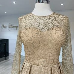 Honey Couture SOPHIA Gold Long Sleeve High Low Formal Dress