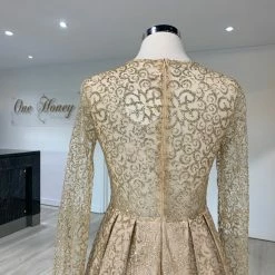 Honey Couture SOPHIA Gold Long Sleeve High Low Formal Dress