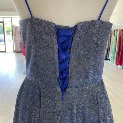 Honey Couture Made To Your Measurements NEW ARRIVALS Honey Couture TAHLIA Glitter Fabric Lace Up Back Formal Dress