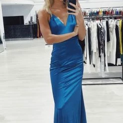 NEW ARRIVALS Honey Couture BRAYLEE Blue Tie-up Back Evening Dress