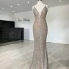 Honey Couture NEVE Silver/Nude Glitter Formal Gown Dress