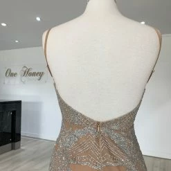 Honey Couture NEVE Silver/Nude Glitter Formal Gown Dress 9 Honey Couture NEVE Silver/Nude Glitter Formal Gown Dress