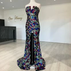 Honey Couture ELTON Strapless Mermaid Evening Gown Dress