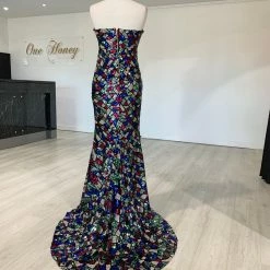 Honey Couture ELTON Strapless Mermaid Evening Gown Dress