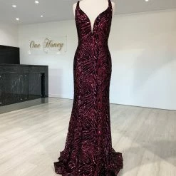 Tina Holly Couture Made To Order Tina Holly Couture T1836 Berry Sequin Mermaid Formal Prom Gown Dress