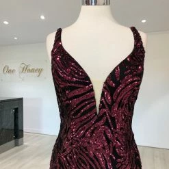 Tina Holly Couture Made To Order Tina Holly Couture T1836 Berry Sequin Mermaid Formal Prom Gown Dress