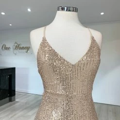 NEW ARRIVALS Honey Couture LUZ Champagne Gold Lace Up Sequin Formal Gown Dress 15 NEW ARRIVALS Honey Couture LUZ Champagne Gold Lace Up Sequin Formal Gown Dress