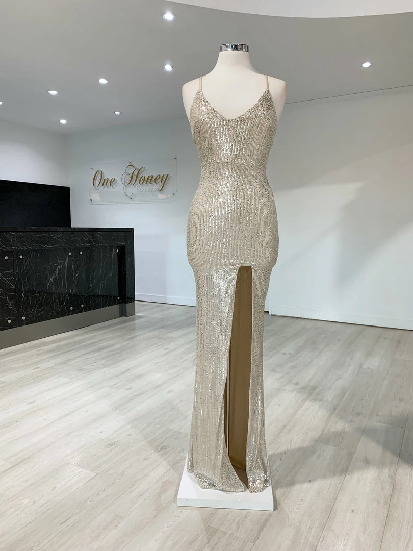 NEW ARRIVALS Honey Couture LUZ Silver Lace Up Sequin Formal Gown Dress 5 NEW ARRIVALS Honey Couture LUZ Silver Lace Up Sequin Formal Gown Dress