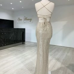 NEW ARRIVALS Honey Couture LUZ Silver Lace Up Sequin Formal Gown Dress 13 NEW ARRIVALS Honey Couture LUZ Silver Lace Up Sequin Formal Gown Dress