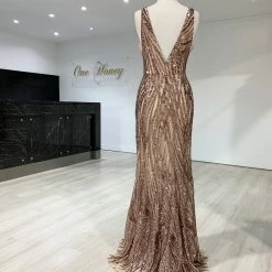 One Honey Boutique NEW ARRIVALS Honey Couture YASMIN Rose Gold Sequin Formal Gown