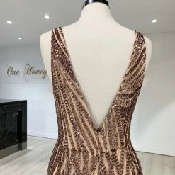 One Honey Boutique NEW ARRIVALS Honey Couture YASMIN Rose Gold Sequin Formal Gown