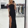 NEW ARRIVALS Honey Couture NARDIA Black Feather Strapless Mermaid Evening Gown Dress