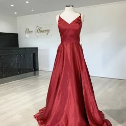 Honey Couture Made To Your Measurements NEW ARRIVALS Honey Couture NIKOLINA Satin V Front Lace Up Back Made To Order Formal Dress