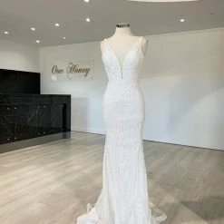 Tina Holly Couture Made To Order Tina Holly Couture BA109 Off White Sequin & Lace Mermaid Bridal Formal Dress