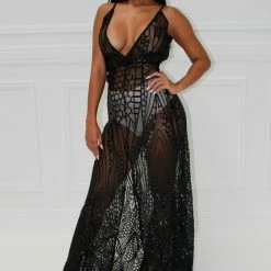 Honey Couture SIENA Black Sheer Sequin W Split Evening Gown Dress NEW ARRIVALS 13 Honey Couture SIENA Black Sheer Sequin W Split Evening Gown Dress NEW ARRIVALS